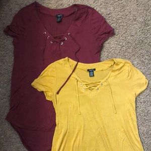 Rue 21 Small Shirt Lot Mustard Burgundy lace-up